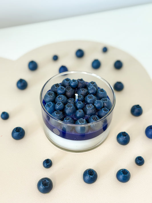 Blueberry dessert candle in glass jar by Seraphics CA Toronto