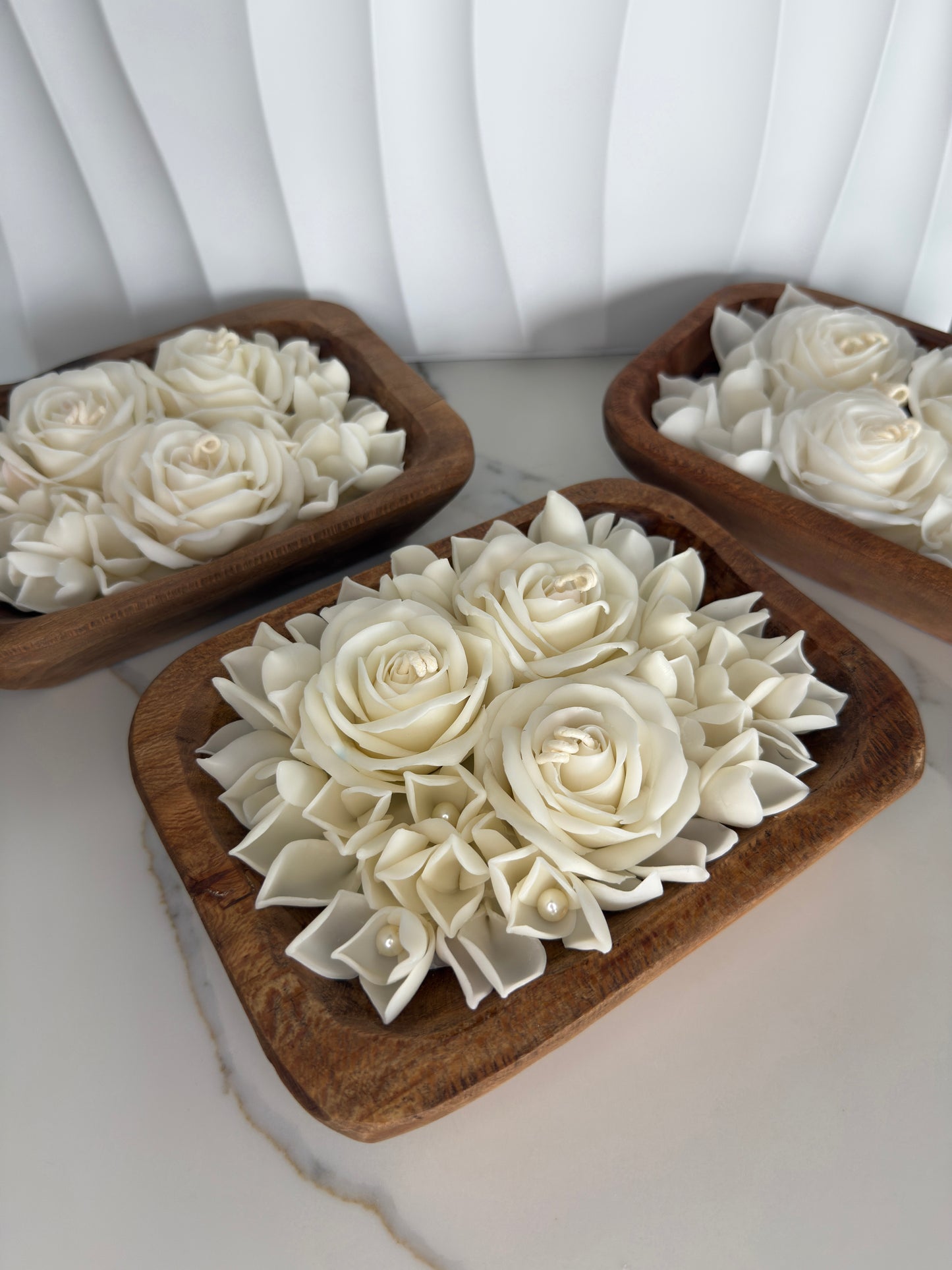 Close-up handmade beeswax flower candles — Seraphics CA premium décor