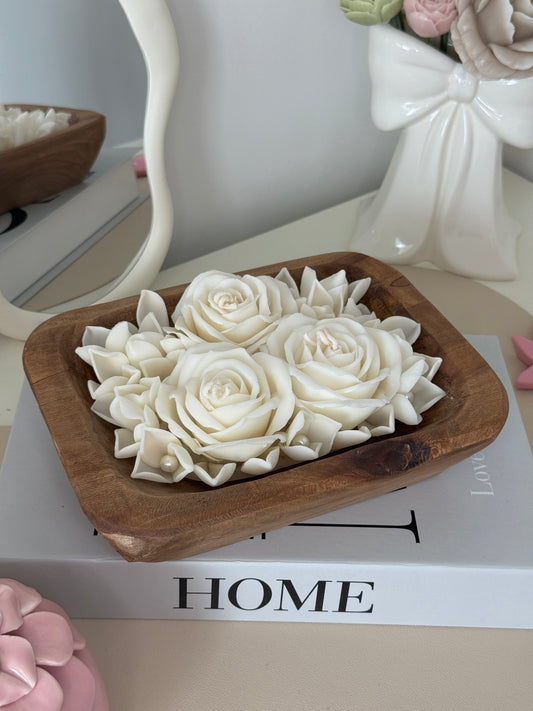 Luxury handmade beeswax flower candle tray arrangement by Seraphics CA Toronto