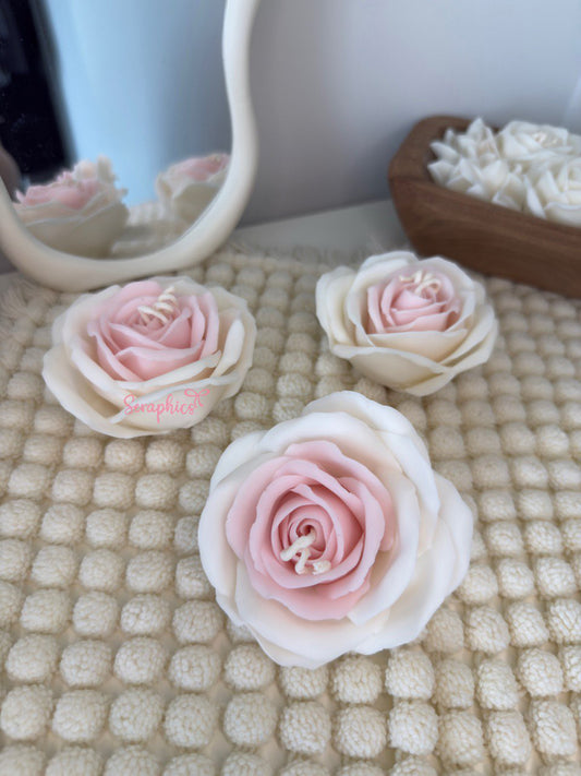 Luxury handmade beeswax rose candle by Seraphics CA — pink and white wax roses Toronto