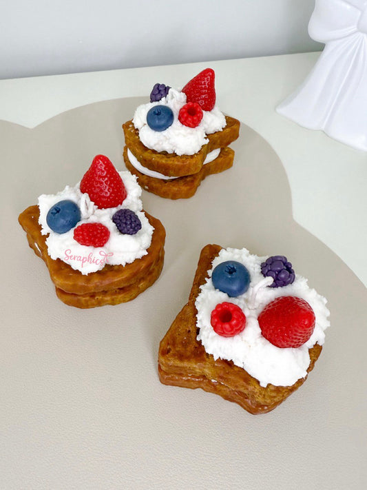 Toast dessert candle with berry topping by Seraphics CA Toronto