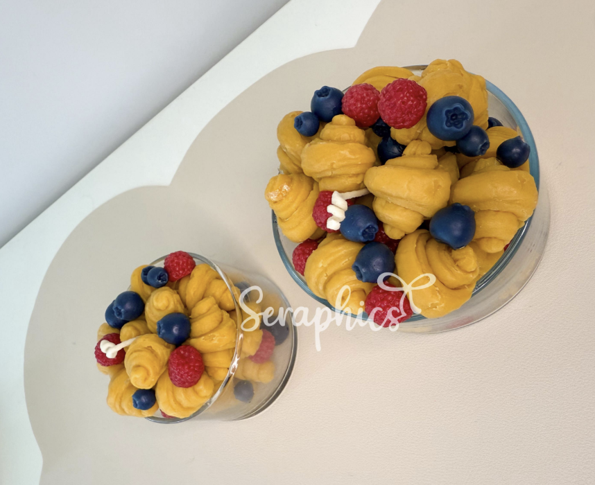 Top view of multicolor croissant dessert candle