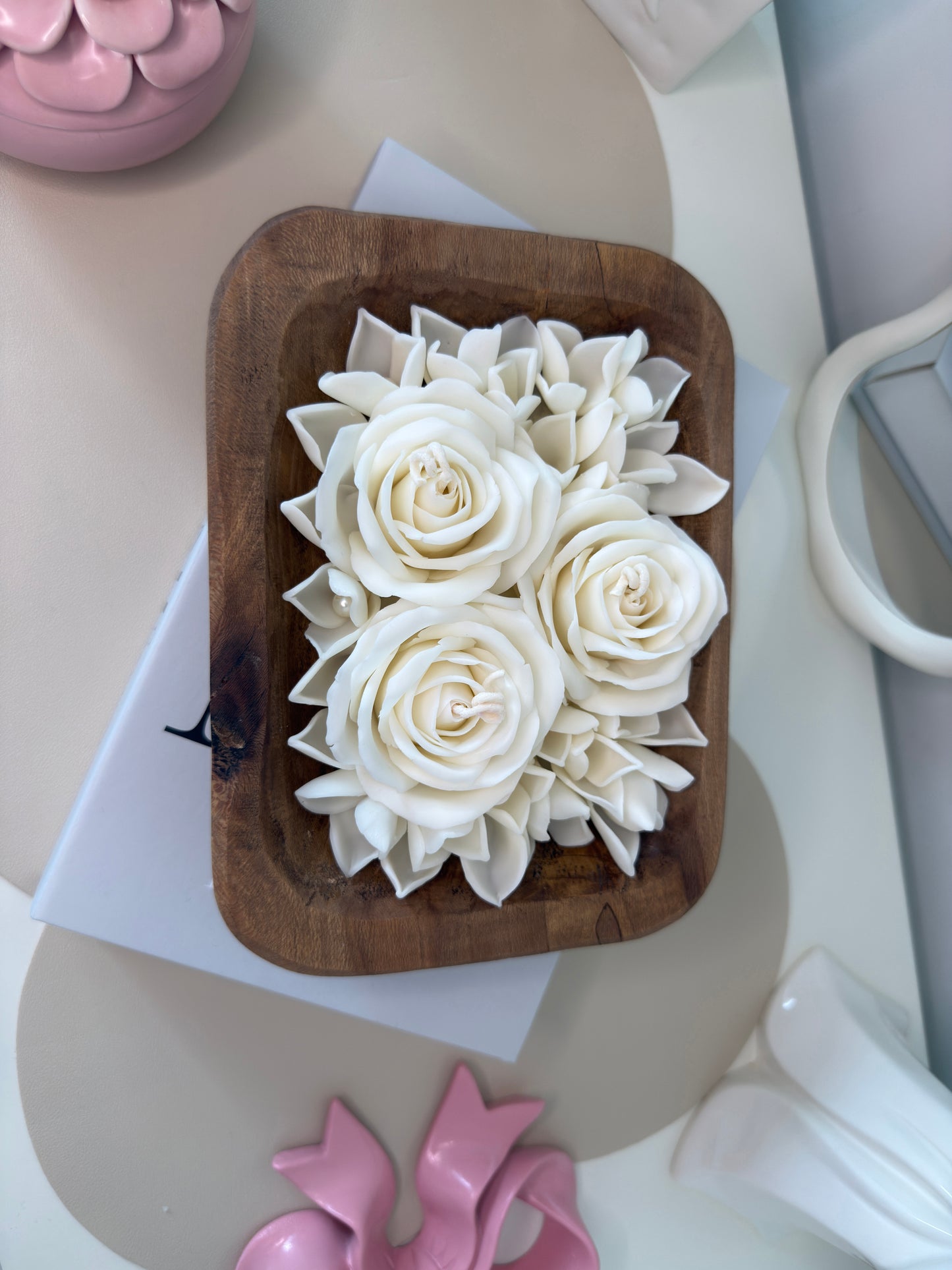 White wax flower candle arrangement — Seraphics luxury floral collection